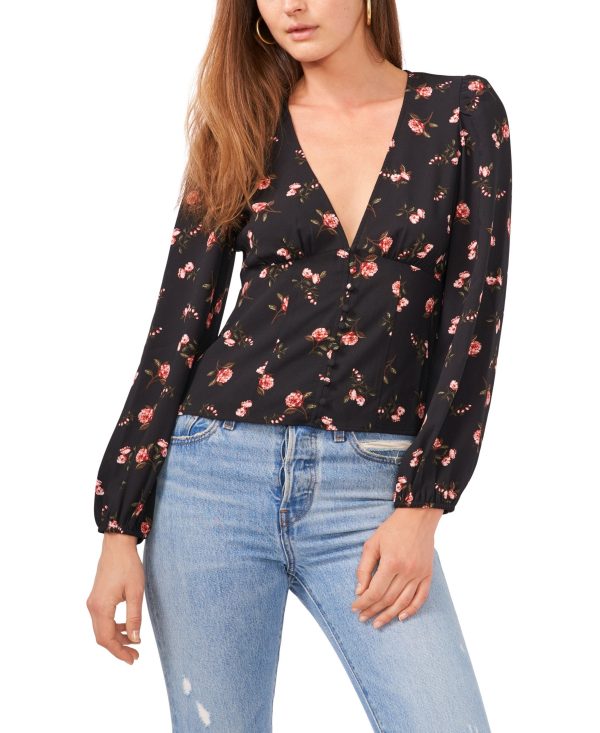 1.state Women's Long Sleeve V-Neck Button Front Blouse - Romantic Blooms