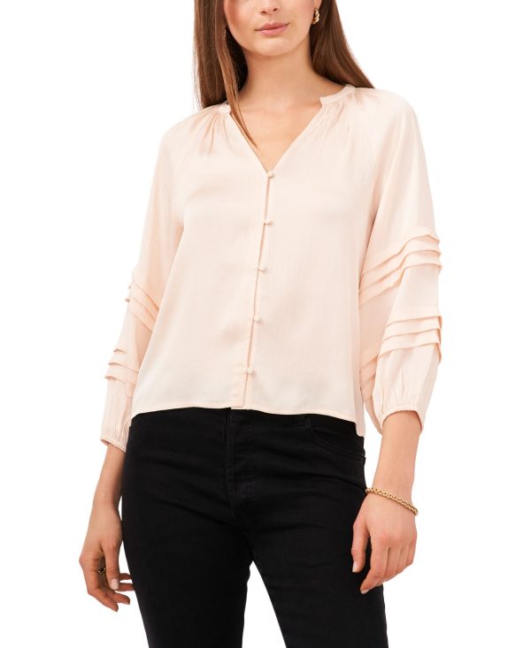 1.state Women's Pin Tuck Detail Sleeve Button Front Blouse - Pale Peach
