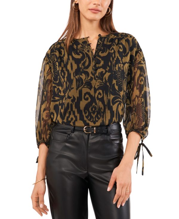 1.state Women's Printed 3/4-Sleeve Pintucked Blouse - Rich Black