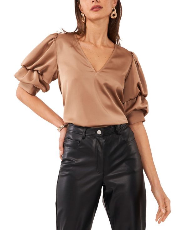 1.state Women's Tiered Bubble-Sleeve V-Neck Blouse - Amphora
