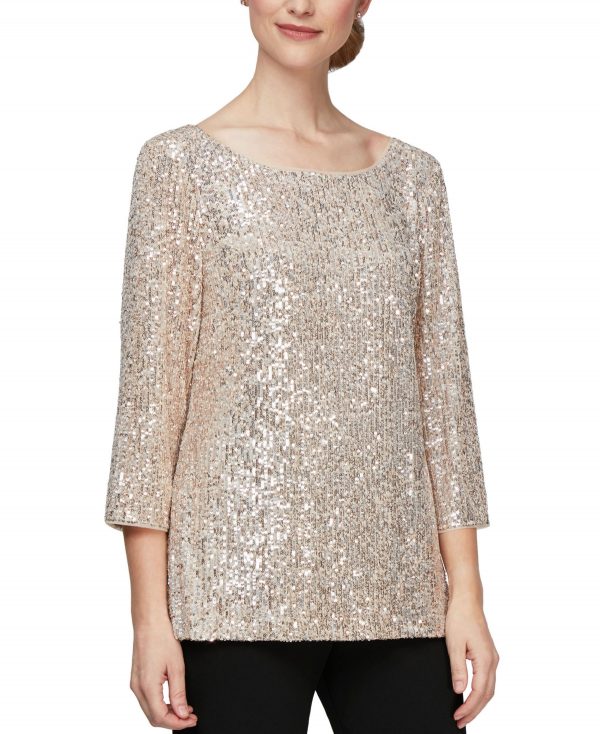 Alex Evenings Sequin-Detail Tunic Blouse - Taupe