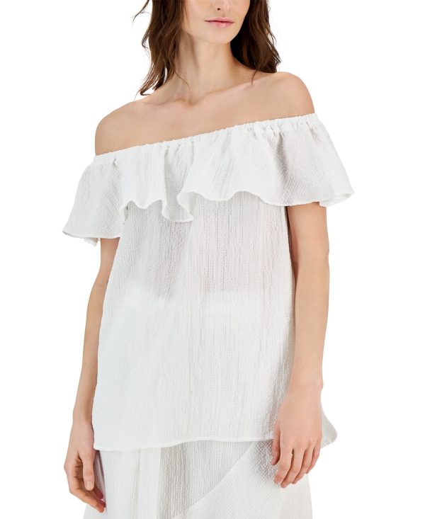Anne Klein Women's On/Off-The-Shoulder Ruffle Blouse - Bright White
