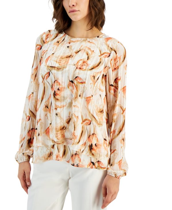 Anne Klein Women's Printed Double-Layer Blouse - Anne White/rose Clay M