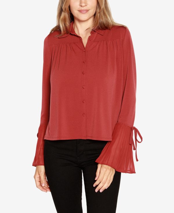 Belldini Black Label Bell Sleeve Button Front Blouse Top - Sienna
