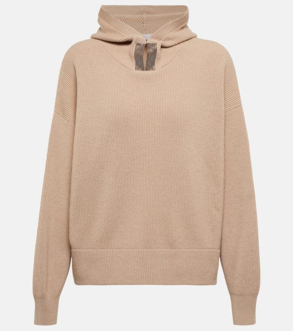Brunello Cucinelli Embellished hooded cashmere sweater