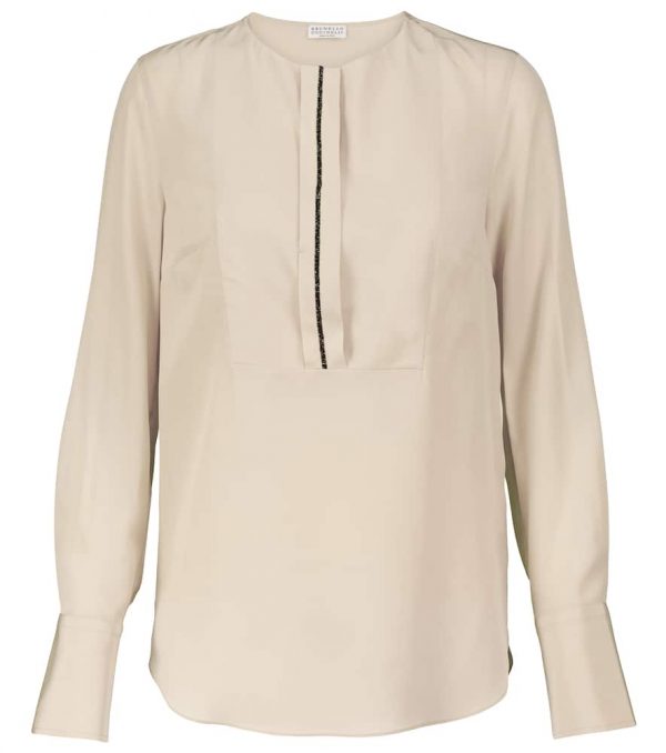 Brunello Cucinelli Embellished silk crêpe blouse