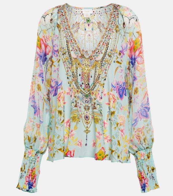 Camilla Floral printed silk blouse
