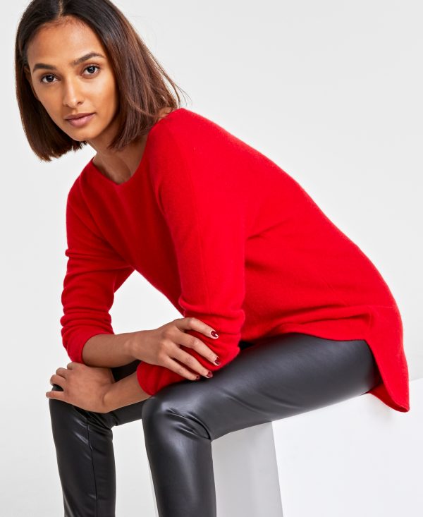 Charter Club Women's 100% Cashmere Shirttail Sweater, Regular & Petite, Created for Macy's - Calypso Red