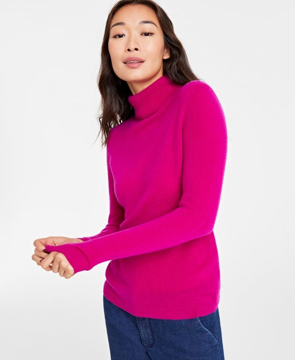 Charter Club Women's 100% Cashmere Turtleneck Sweater, Regular & Petite, Created for Macys - Fuchsia