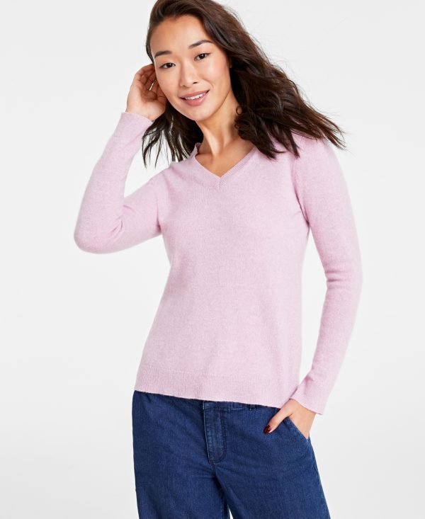 Charter Club Women's 100% Cashmere V-Neck Sweater, Regular & Petite, Created for Macy's - Chantilly Pink