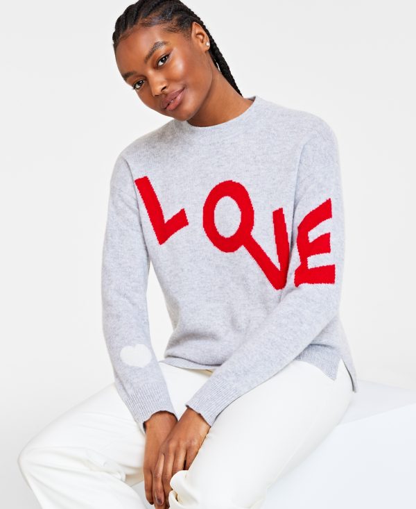Charter Club Women's Love Crewneck 100% Cashmere Sweater, Created for Macy's - Ice Grey Heather Combo