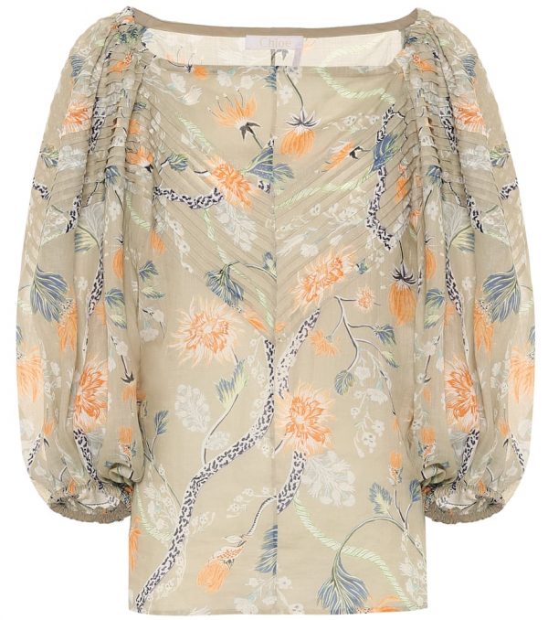 Chloé Floral ramie off-shoulder blouse