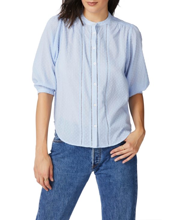 Court & Rowe Women's 3/4 Sleeve Crinkle Clip Button Front Blouse - Chambray Blue