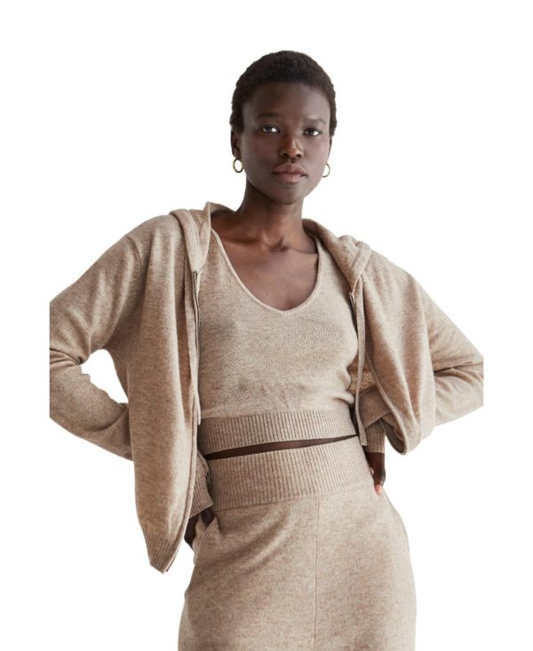 Crescent Women's Evelyn Cashmere Blend Zip-up Sweater and Tank Set - Open beige + taupe