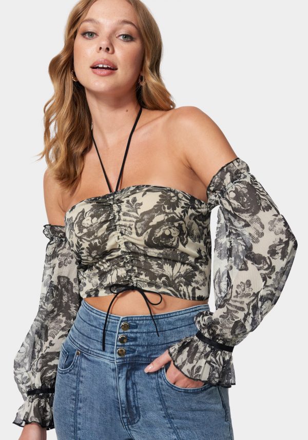 Cropped Puff Sleeve Cinched Blouse