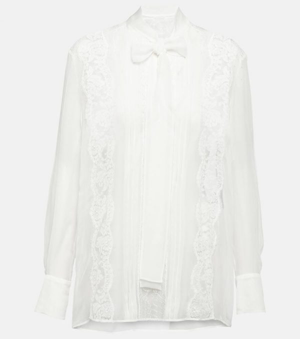 Dolce&Gabbana Lace-trimmed silk-blend blouse
