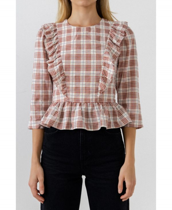 English Factory Women's Plaid Blouse - White/red