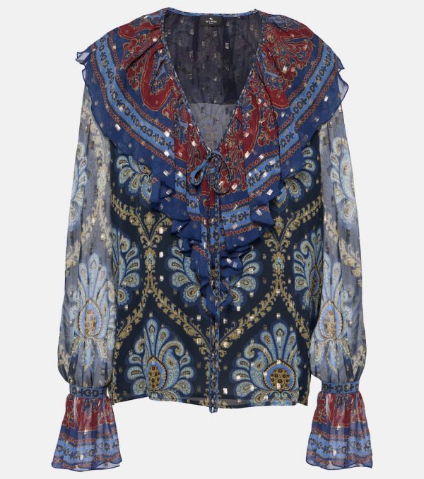 Etro Ruffled printed silk-blend blouse