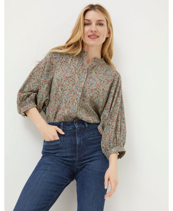 FatFace Women's Evelyn Craft Floral Blouse - Green
