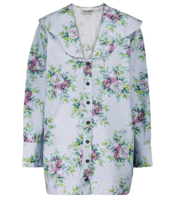 Ganni Floral cotton poplin blouse