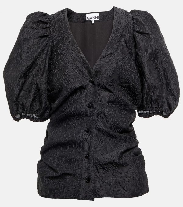 Ganni Jacquard-knit V-neck blouse