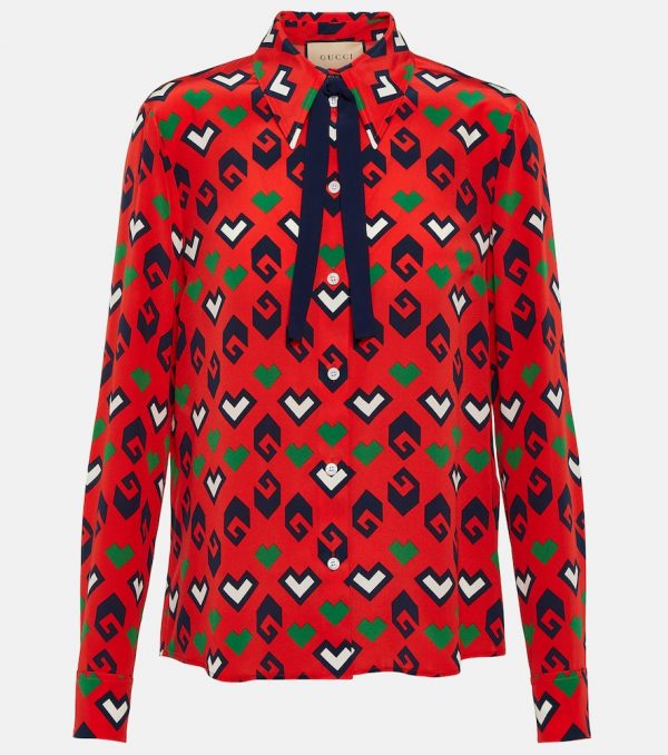 Gucci Printed tie-neck silk blouse