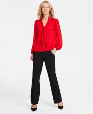 I.N.C. International Concepts Womens Chain Neck Blouse Mid Rise Bootcut Pants Created For Macys