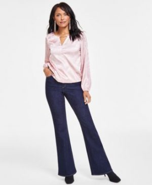 I.N.C. International Concepts Womens Printed Chain Blouse Flare Leg Denim Jeans Created For Macys