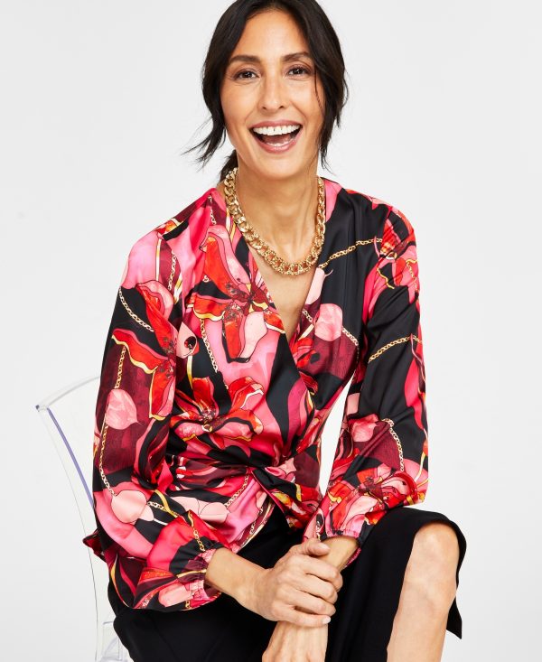 I.n.c. International Concepts Petite Printed Twist-Front Blouse, Created for Macy's - Maxine Geo