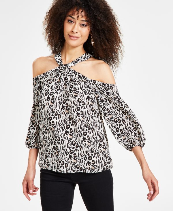 I.n.c. International Concepts Women's Printed Cold-Shoulder Blouse, Created for Macy's - Painted Animal
