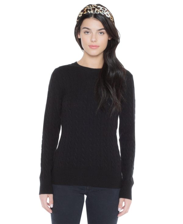 J Cashmere Women's 100% Cashmere Cable-knit Long Sleeve Pullover Crew Neck Sweater - Black