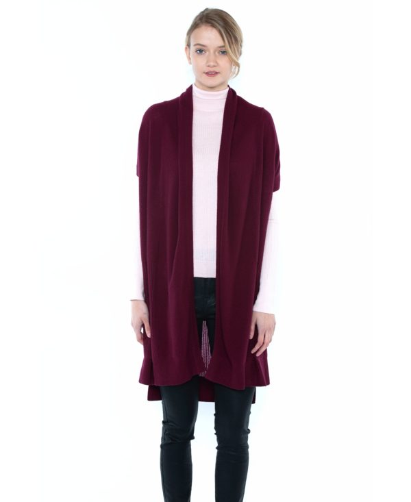 J Cashmere Women's 100% Pure Cashmere Mesh Stitch Open-front Duster Cardigan Sweater - Burgundy