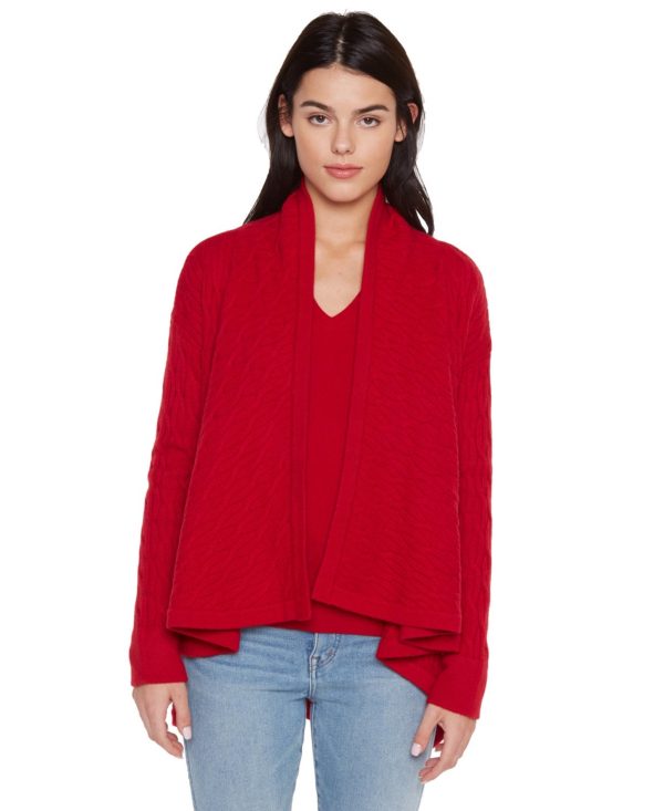Jennie Liu Women's 100% Pure Cashmere 4-ply Cable-knit Drape-front Open Cardigan Sweater - Red