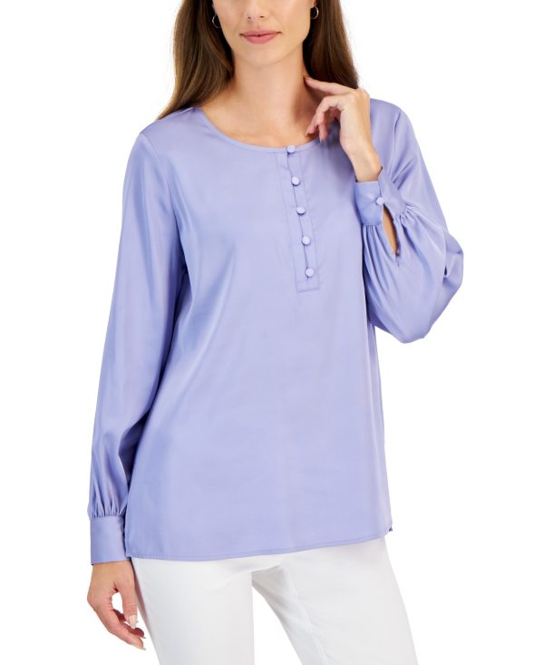 Jm Collection Petite Satin Button-Up Blouse, Created for Macy's - Light Lavender