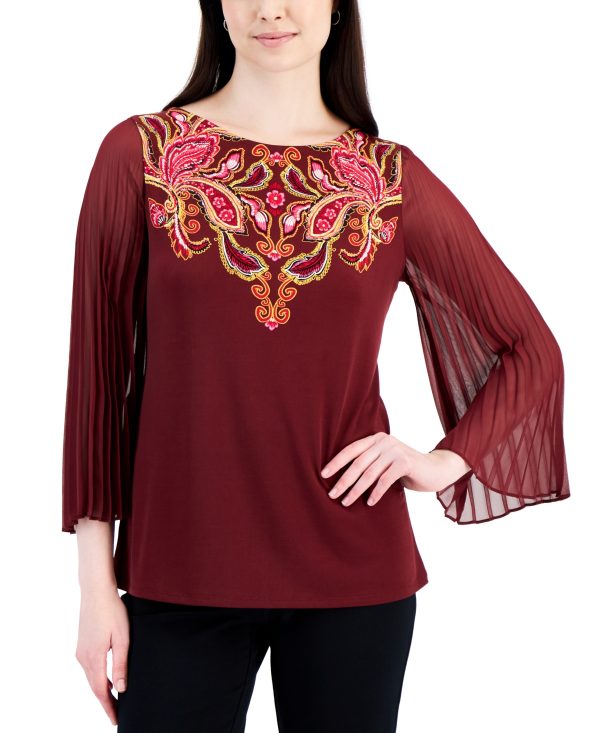Jm Collection Women's Paisley-Print Pleated-Sleeve Blouse, Created for Macy's - Dark Rust Combo