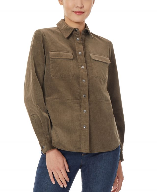 Jones New York Women's Corduroy Utility Blouse - Deep Loden