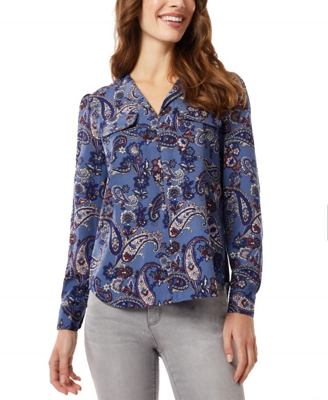 Jones New York Women's Simplified Printed Utility Blouse - Mineral Blue Multi