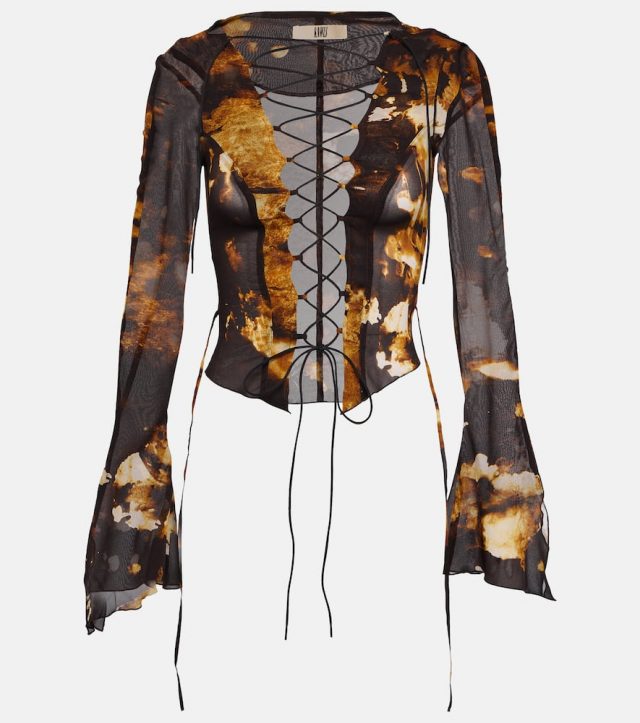 KNWLS Printed silk-blend chiffon blouse