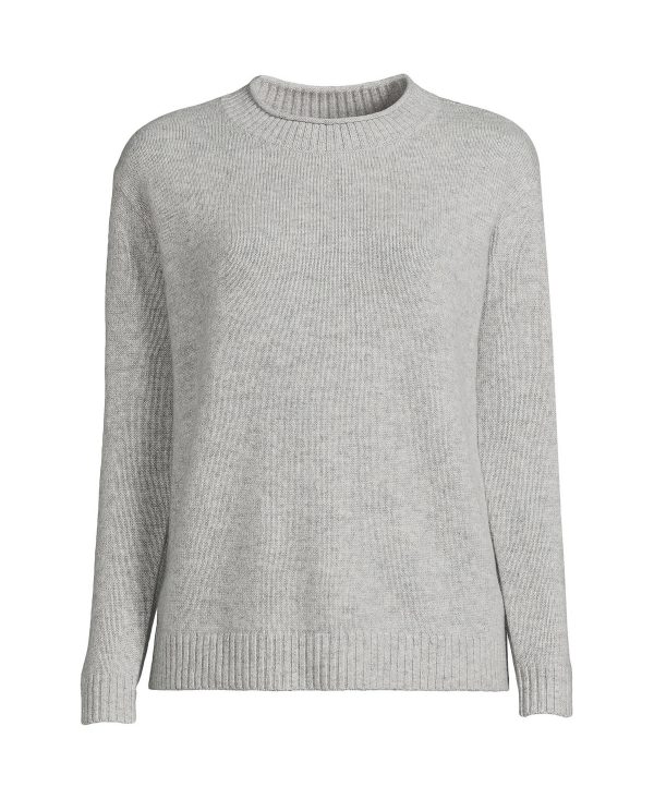 Lands' End Women's Cashmere Easy Fit Crew Neck Sweater - Gray heather