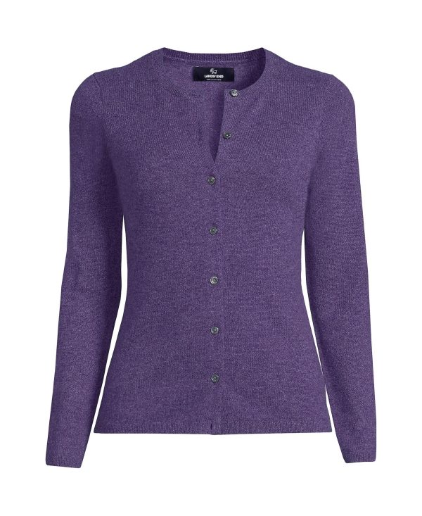 Lands' End Women's Petite Cashmere Cardigan Sweater - Velvet plum heather