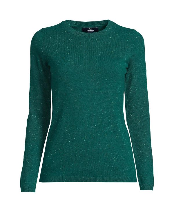 Lands' End Women's Tall Cashmere Crewneck Sweater - Bright evergreen donegal