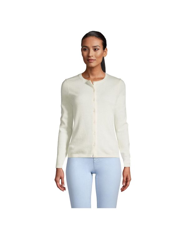 Lands' End Women's Tall Classic Cashmere Cardigan Sweater - Fresh ivory