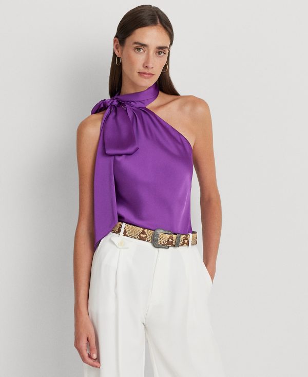 Lauren Ralph Lauren Women's Charmeuse Tie-Neck Halter Blouse - Purple Jasper