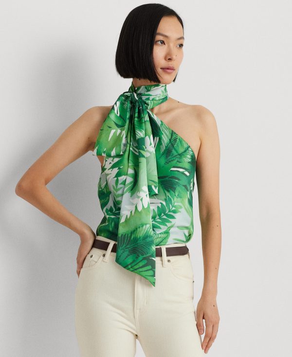 Lauren Ralph Lauren Women's Printed Charmeuse Tie-Neck Halter Blouse - Green Multi