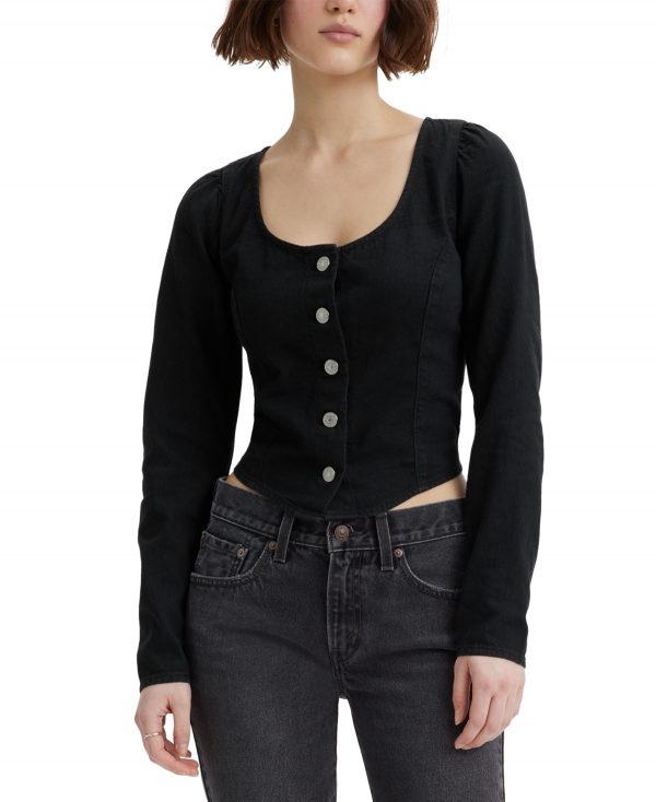 Levi's Women's Daryn Cotton Long-Sleeve Corset Blouse - Black Rose