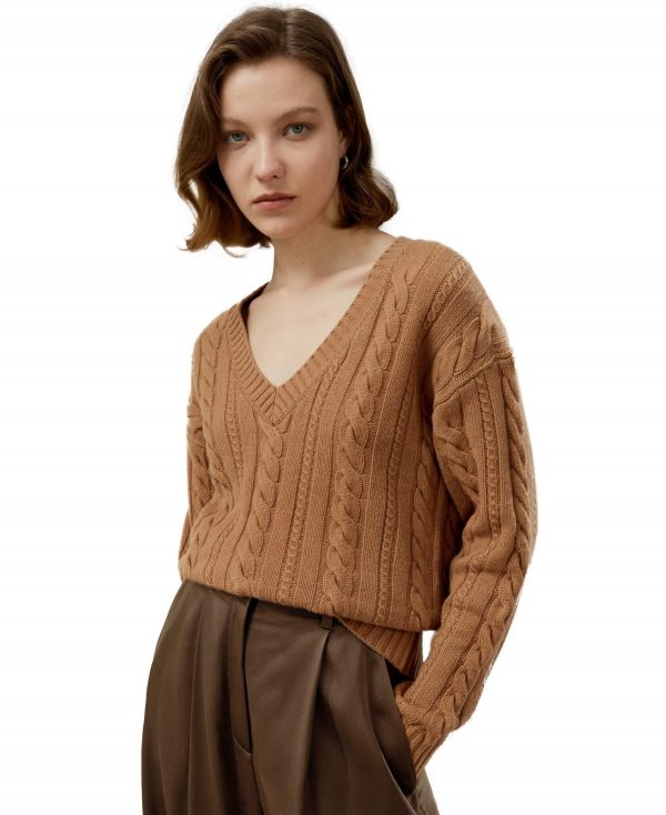 Lilysilk Women's Cable-Knit Wool-Cashmere Blend Sweater - Toffee