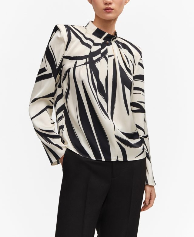 Mango Women's Shoulder Padded Printed Blouse - Off White