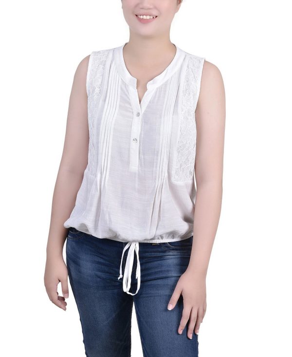 Ny Collection Petite Size Sleeveless Pintucked Blouse - White