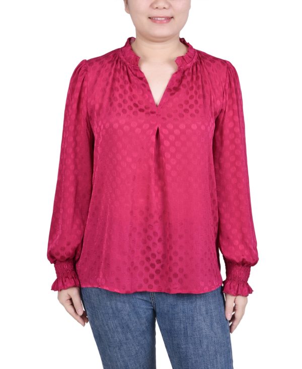 Ny Collection Women's Long Sleeve Smocked Cuff Blouse - Sangria