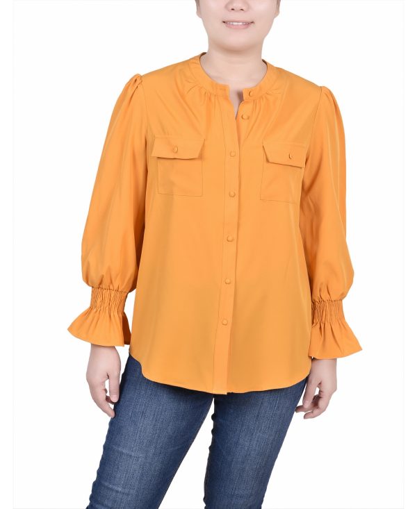 Ny Collection Women's Long Sleeve Y-neck Blouse - Golden Glow